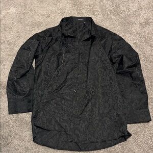 Black Patterned Button-Up Shirt